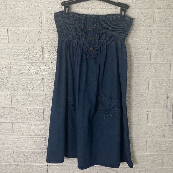 Speed Control Dresses & Skirts - Speed Control Strapless Denim Denim Dress Juniors Large